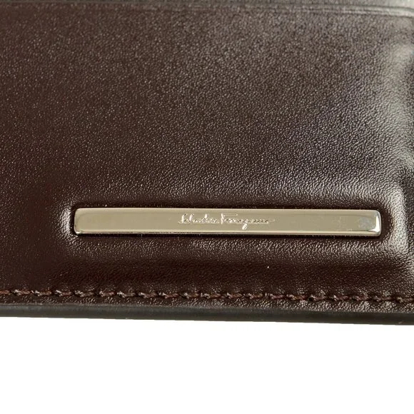 Salvatore Ferragamo Men's Brown Logo Print 100% Leather Card Case